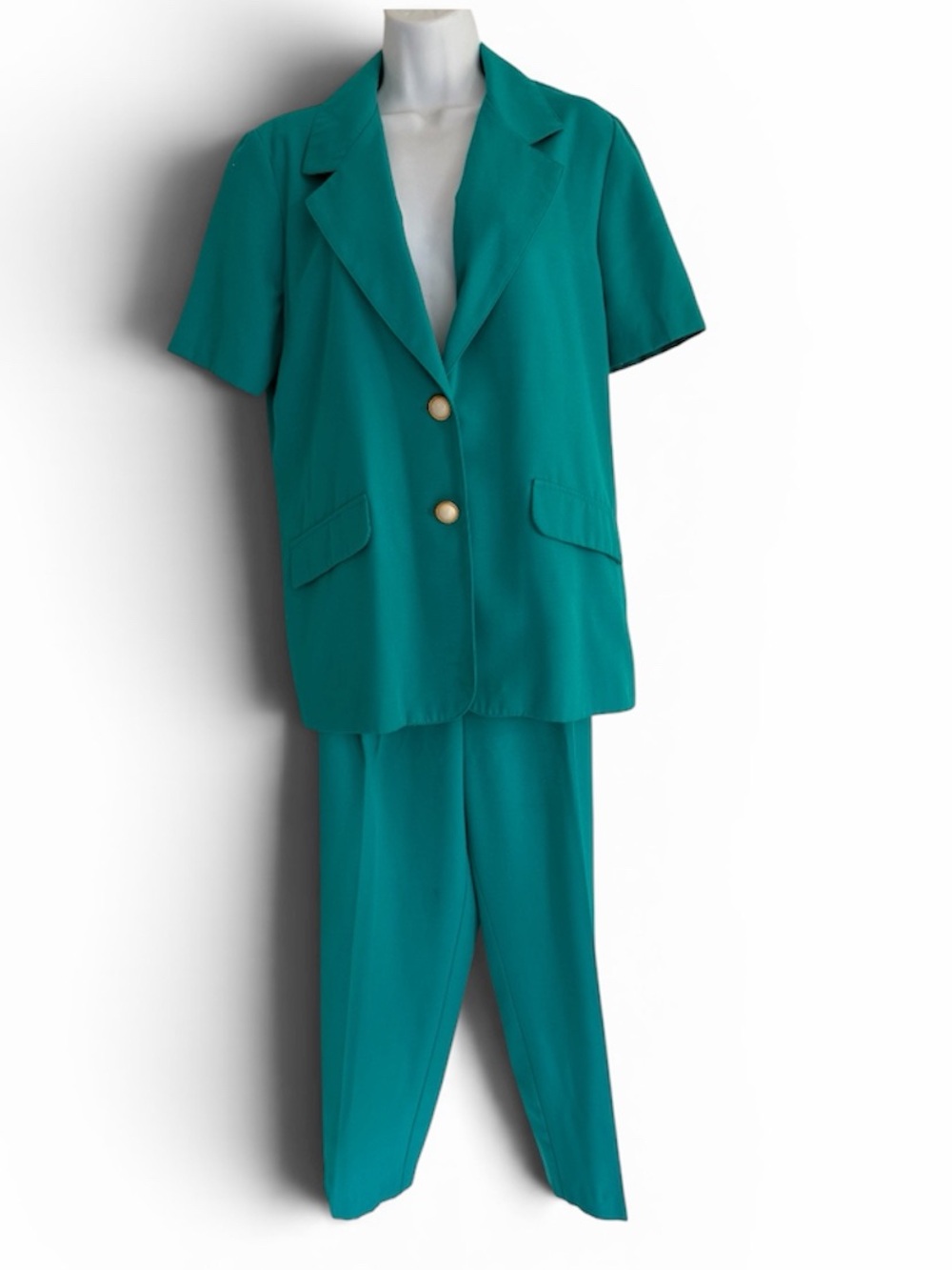 Requirements Petite Teal Short-Sleeve Blazer & Pant Set
